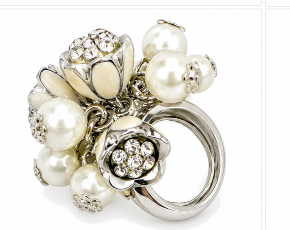 SPRING STREET DESIGN SHAKIE PEARL COCKTAIL STATEMENT RING ADJUSTABLE SIZE 6-8